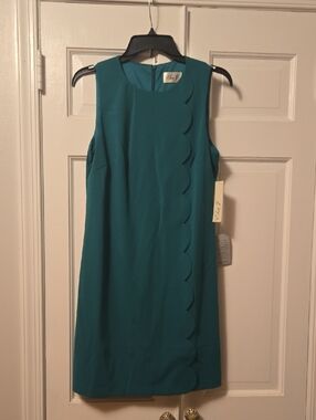 Teal Scallop-Trim Sleeveless Dress